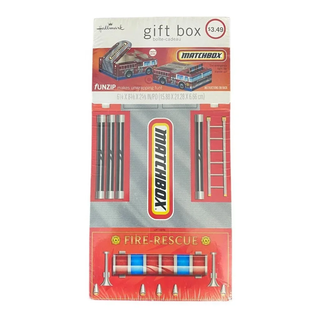 Hallmark Matchbox‎ Fire Ladder Truck Car 3D Gift Box 6 1/4